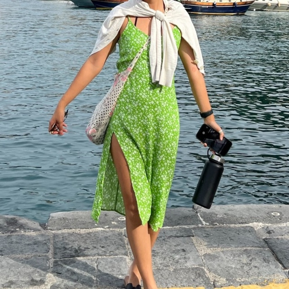 Reformation green floral midi dress